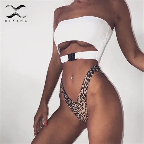 Off Shoulder Bikini Women 2018 Leopard Print Swimsuit Female Push Up Buckle Bathing Suit V