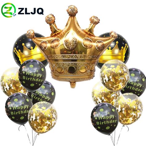 Efavormart.com has been visited by 10k+ users in the past month ZLJQ 13pcs Gold Crown Foil Balloons Black Happy Birthday ...