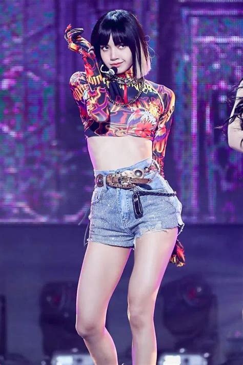 Lisa Stage Style Flame Bodycon Cropped T Shirt With Gloves Concert