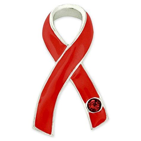Pinmarts Red Awareness Ribbon With Red Rhinestone Enamel Lapel Pin
