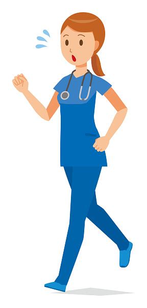 A Female Nurse Wearing A Blue Scrub Is Running Stock Illustration
