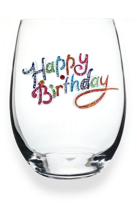 Jeweled Stemless Wine Glass Happy Birthday Luxurious Interiors