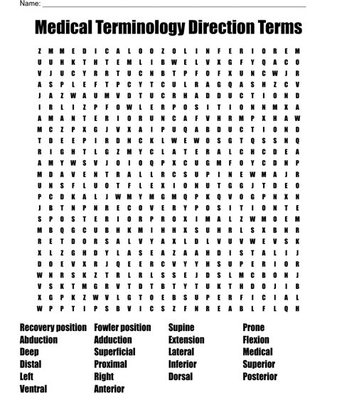 Medical Terminology Direction Terms Word Search Wordmint