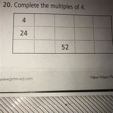 20 Complete The Multiples Of 4 4 24 52
