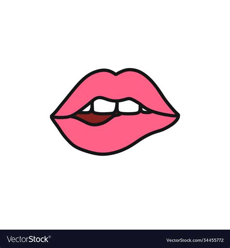Sexy Biting Lips Doodle Icon Color Royalty Free Vector Image