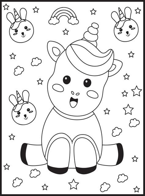 Cute Kawaii Unicorn Coloring Pages 19549144 Vector Art At Vecteezy