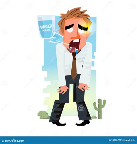 Thirsty Man In Desert Hydration Concept Vector Stock Vector