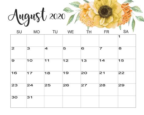 Cute August 2020 Calendar Calendar Printables Calendar Wallpaper