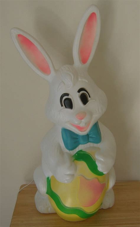 Vintage Easter Bunny Blow Mold Holding Tulip By Fighousevintage