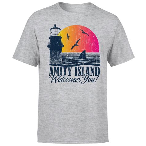 Jaws Welcome To Amity Island T Shirt Grey Clothing Zavvi Teevimy