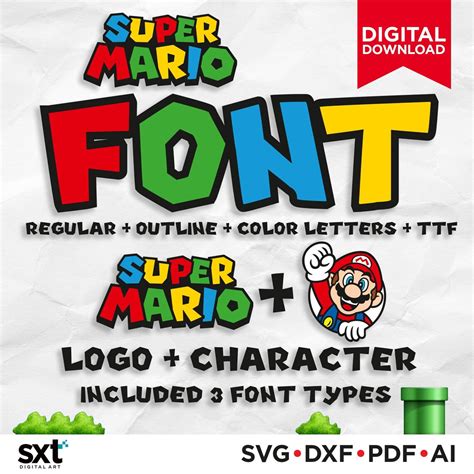 Super Mario Font Svg Super Mario Svg Super Mario Letter Etsy