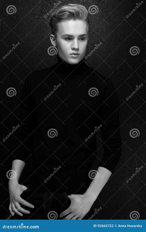 Attractive Young Guy Posing In Studio Blond Hair Stock Photo Image