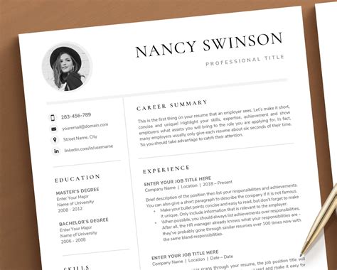 Professional Resume Template Headshot Resume Template For Word Pages