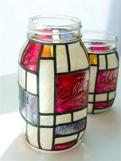 Mondrian Mason Jars Mason Jar Diy Mason Jar Vases Jar