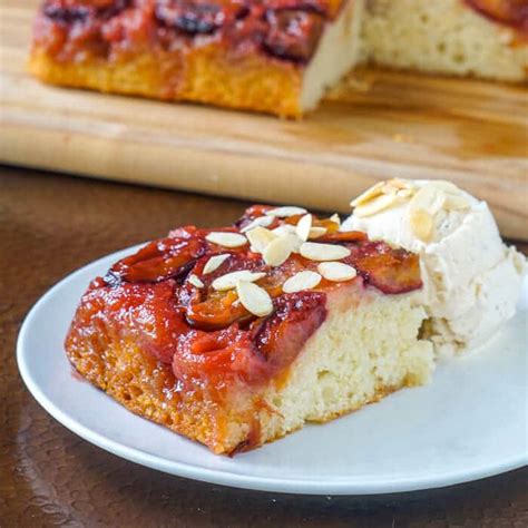 In a large bowl sift the dry ingredients together (refined flour, salt, baking powder, nutmeg and cinnamon). Almond Plum Cake, quick, easy & best served warm with ...