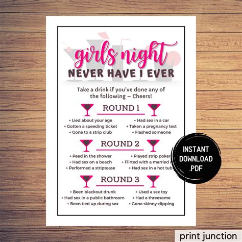Girls Night Games Never Have I Ever Drinking Game Ladies Etsy