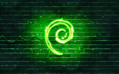 Download Wallpapers Debian Green Logo 4k Green Brickwall Debian Logo