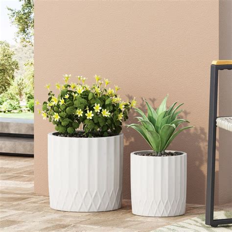 Evans Outdoor Small And Medium Cast Stone Planter Set Antique White By