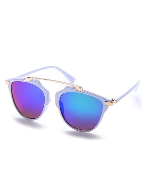 white frame metal bridge iridescent lens sunglasses shein sheinside