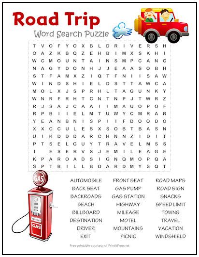 Printable Road Trip Word Search Game Images And Photos Finder