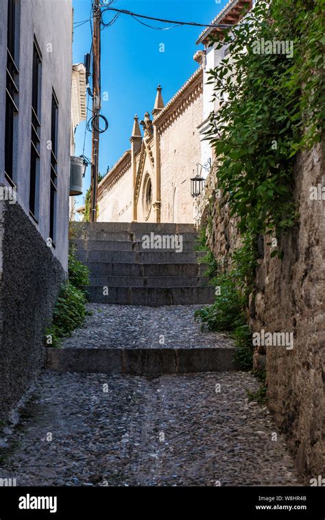 Granada Spain Narrow Street In Albaicin Moorish Medieval Quarter