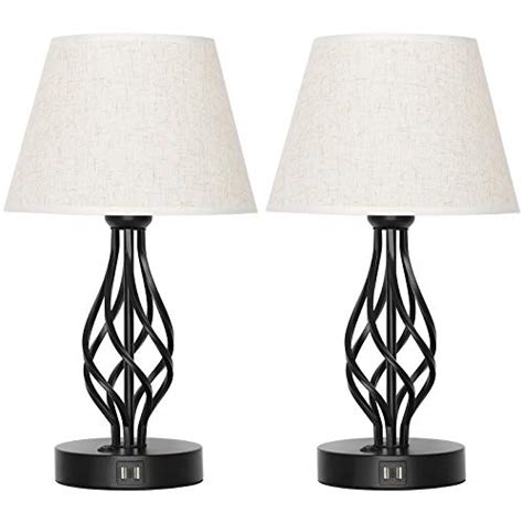 Haitral Bedside Table Lamp Set Of 2 With Dual Usb Ports Black Metal