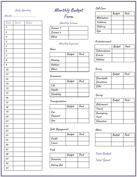 3 Monthly Budget Form Templates Printable In Pdf
