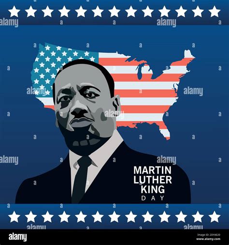 Martin Luther King Character Celebration Day With Usa Flag In Map