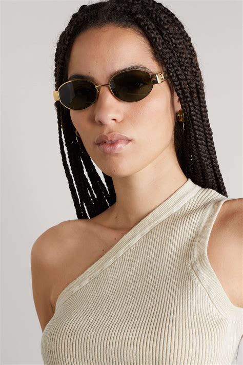 celine eyewear oval frame gold tone and tortoiseshell acetate sunglasses net a porter