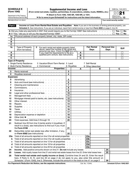 Irs Form 1040 Schedule E Download Fillable Pdf Or Fill Online