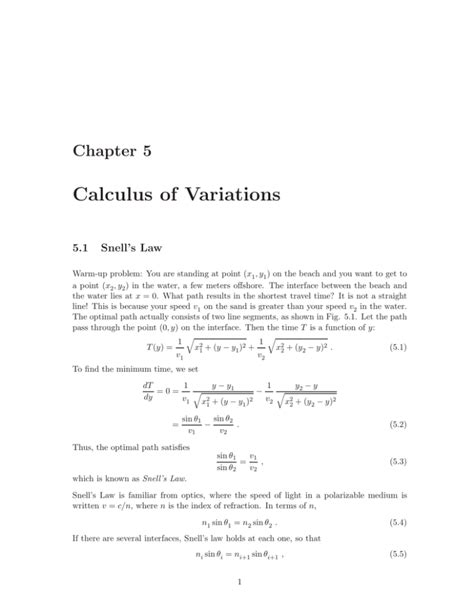 Calculus Of Variations Chapter 5 51 Snells Law