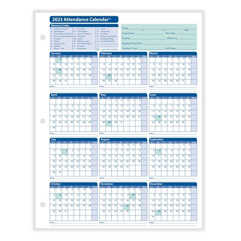 2023 Employee Attendance Calendar Free Printable Free Printable Templates