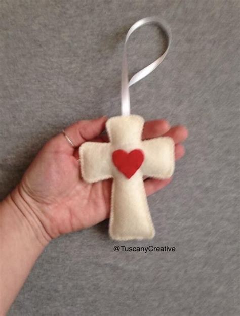 Cross With A Red Heart Christmas Ornament In Felt Etsy Felt