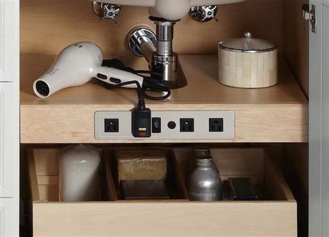 Bath vanity single basin vanity top in white with white basin. Clever! Kohler Tailored Vanity Electrical Outlet Shelf ...