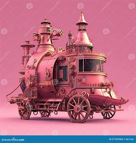 Illustration Of A Fantasy Steam Locomotive Isolated On Pink Background