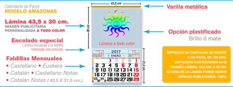 Modelo Amazonas · Lámina Con Faldilla Mensual De 435 Cm • Calendarios