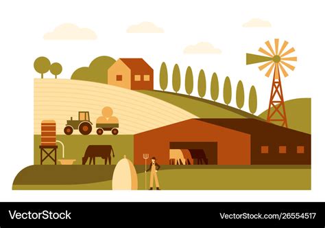 Agriculture Farm Cartoon Landscape Flat Royalty Free Vector