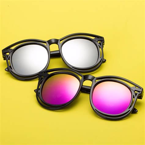 buy classical fashion women men uv400 protection hollow out thin face round frame sunglasses at