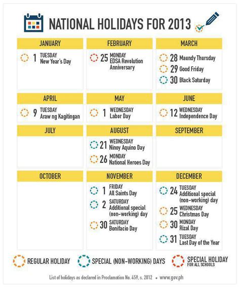 National Holidays For 2013