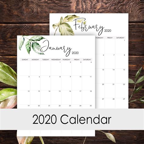2021 Calendar Printable 12 Months Vertical Layout Watercolor Etsy