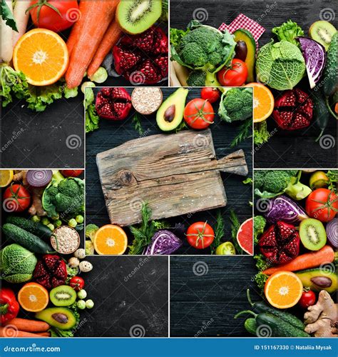 Photo Collage Fresh Vegetables And Fruits Stock Photo Image Of Mixed