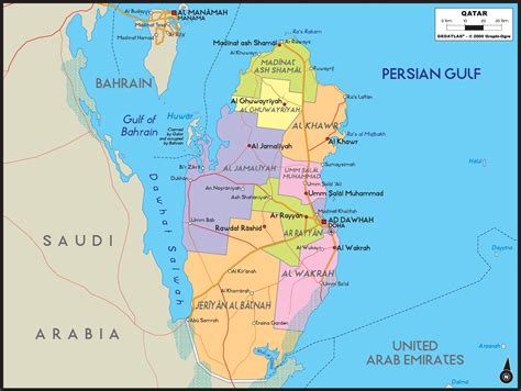 Poster Qatar Political Map With Capital Doha National Borders Images
