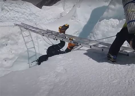 Sherpas Save Inverted Climber Hovering Over Everest Crevasse