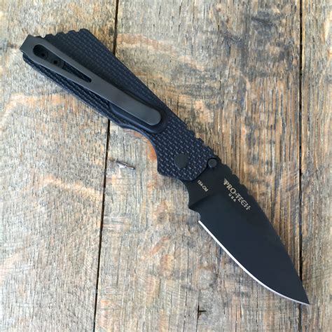 Strider Protech Pt Automatic Knife Knurled Black 275 Black 2307