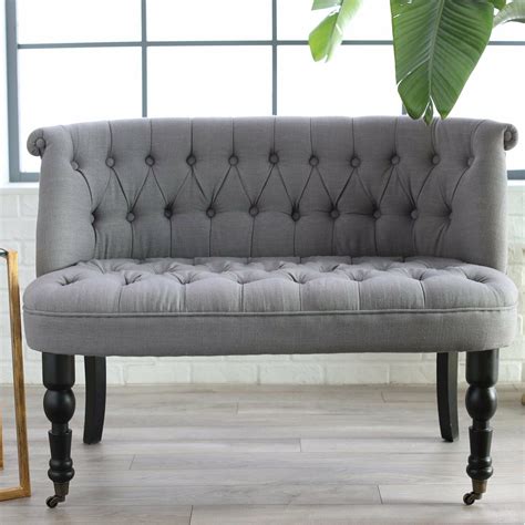 Traditional Gray Parlor Bench Tufted Fabric Upholstered Small Sofa