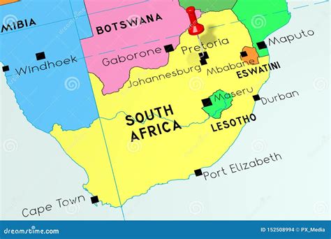 Suráfrica Pretoria Capital Fijado En Mapa Político Stock De