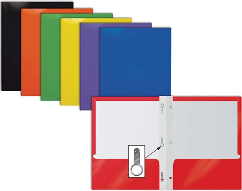 2 Pocket Glossy Laminated Paper Folders With Prongs Assorted Colors