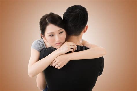 Asian Young Couple Hug Comfort Closeup Portrait Stock Photos Free