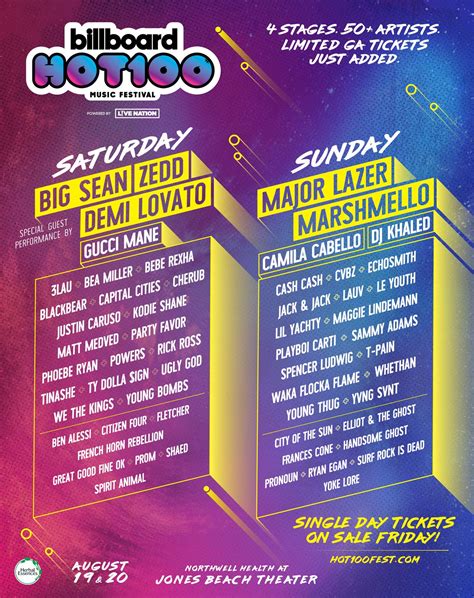 hot 100 music festival daily lineup revealed single day tickets available billboard music