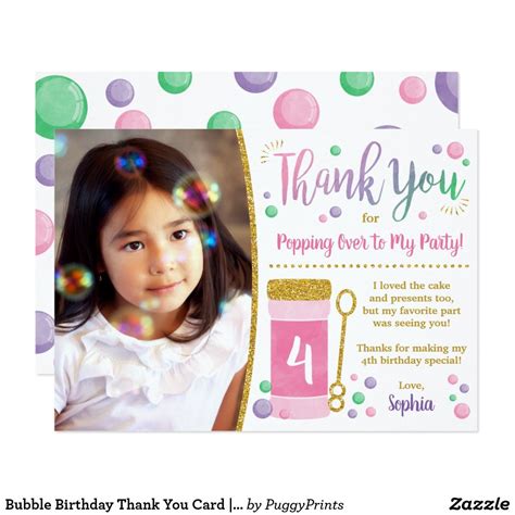 Bubble Birthday Thank You Card Pink And Gold Zazzle Bubble